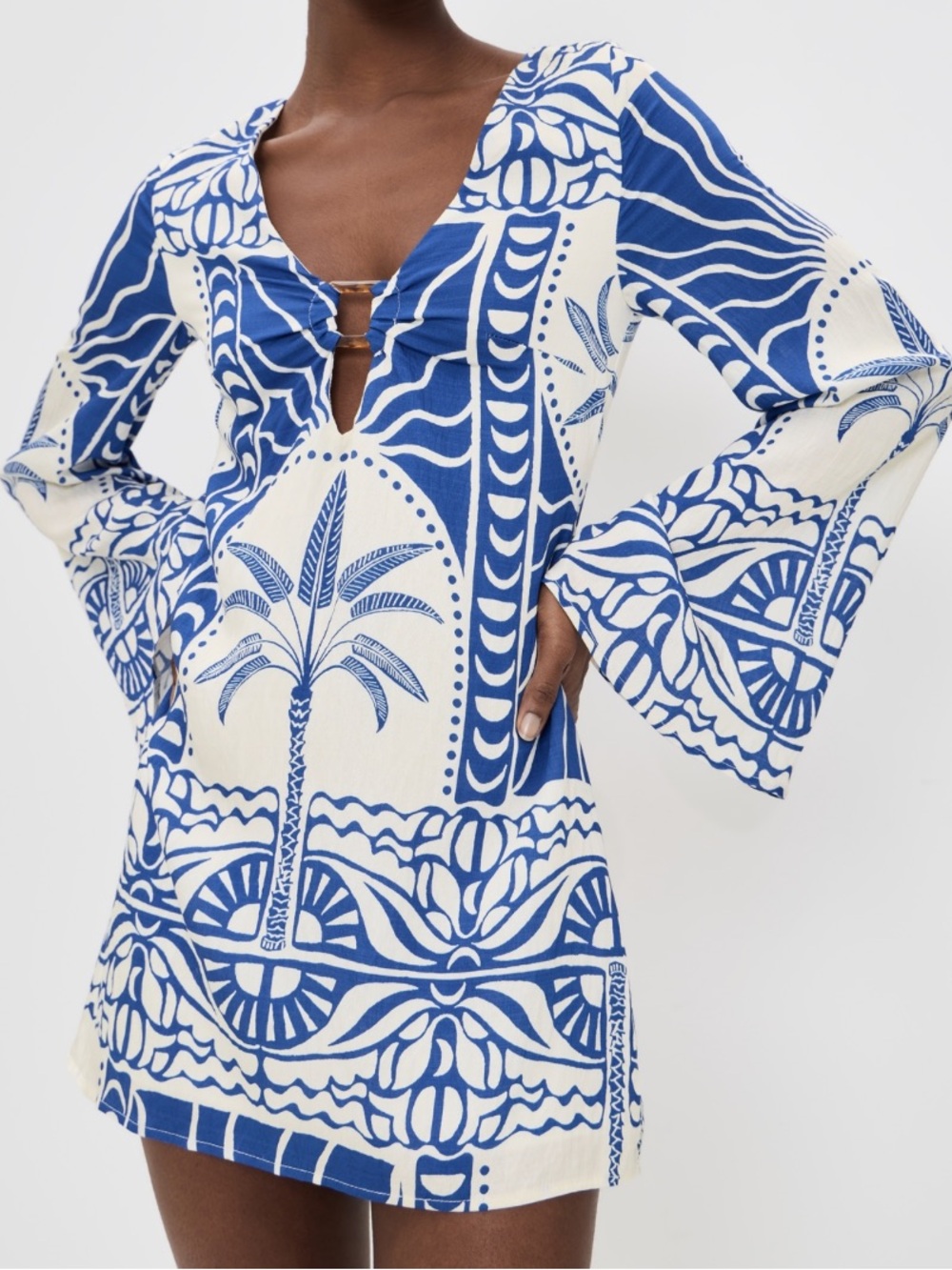 Seven Wonders Caledeira Blue & White Palm-Print Mini Dress